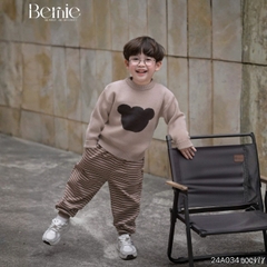 Áo len dài tay thêu phối màu hình mặt gấu dễ thương cho bé trai bé gái 1 đến 7 tuổi BERNIE 24A034