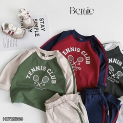 Set bộ bé trai áo thun cotton tay dài raplang phối màu họa tiết tennis thể thao kèm quần dài size 9 tới 28kg BERNIE H0725B69