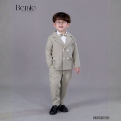  Set vest chéo 4 khuy công tử kèm nơ thêu huy hiệu cho bé trai 1 đến 7 tuổi BERNIE H0725B83