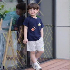 Set bộ cotton planet vũ trụ  rực rỡ sắc màu cho bé trai áo thun cotton họa tiết khám phá vũ trụ và quần short đùi 1 đến 7 tuổi BERNIE T1025B24Đ
