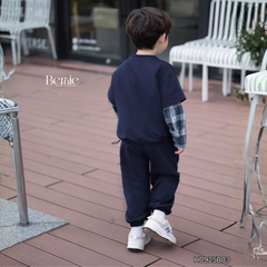 Set bộ thun da cá dài tay áo phối màu họa tiết chữ số 5 kèm quần dài size 9 tới 28kg BERNIE H0925B03