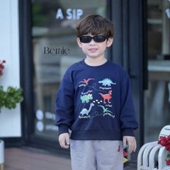 Set bộ Tiny Dino thun da cá dài tay phối màu họa tiết khủng long kèm quần dài size 9 tới 28kg BERNIE H0725B48