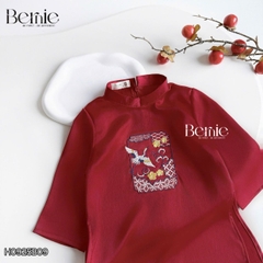 Set áo dài bé trai kèm quần chất lụa vân gỗ họa tiết thêu Hạc xuân mặc Tết size 9 đến 25kg BERNIE H0925B09