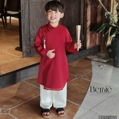 Set áo dài cách tân kèm quần cho bé trai chất lụa vân Thiên tử mặc Tết size 9 đến 25kg BERNIE H0925B11