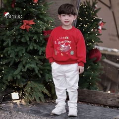 Áo Noel màu đỏ áo thun Giáng sinh cho bé trai bé gái tay dài chất nỉ 2 da size 1 đến 7 tuổi BERNIE H1025A43