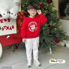 Áo Noel màu đỏ áo thun Giáng sinh dài tay phối sừng tuần lộc 3D trên vai cho bé trai bé gái size 1 đến 7 tuổi BERNIE H1025A45