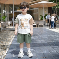 Set bộ tay ngắn phối màu họa tiết hoạt hình Motor City cho bé trai kèm quần short size 9 tới 28kg BERNIE H0325B35