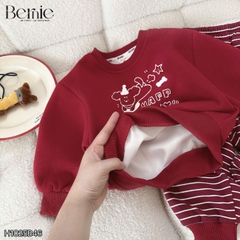 Set bộ nỉ dài tay màu đỏ họa tiết Happy Pup kèm quần dài kẻ ngang cho bé trai size 10 tới 27kg BERNIE H1025B46