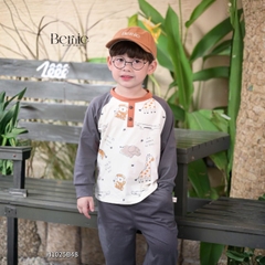 Set bộ dài tay raplang chất cotton họa tiết Happy Zoo kèm quần dài size 10 tới 27kg BERNIE H1025B48