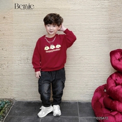Áo thun Sweater màu đỏ áo thun dài tay hoạ tiết in gấu Happy today cho bé trai bé gái size 10 tới 30kg BERNIE T1025A73