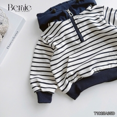 Áo hoodie dài tay unisex kẻ ngang phối mũ và dây kéo cho bé trai bé gái size 9 tới 28kg BERNIE T1025A35Đ