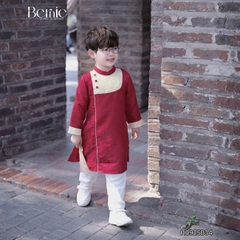 Set áo dài cách tân kèm quần cho bé trai gấm vân mây Minh quân mặc Tết size 11 đến 28kg BERNIE H0925B34