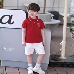 Set bộ polo tay ngắn cổ bo dệt họa tiết gấu kèm quần short kaki cho bé trai size 1 tới 7 tuổi BERNIE KIDS P0225A38