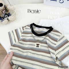  Set bộ kẻ ngang cho bé trai áo cotton tay ngắn đính tag kèm quần short kaki size 9kg tới 28kg BERNIE KIDS T1125B23