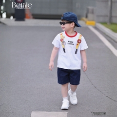 Set bộ tay ngắn bé trai áo cotton phối quần short da cá Happy Holiday size 9kg tới 28kg BERNIE KIDS T1125B03