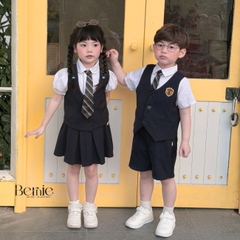 Set vest gile đồng phục đôi học sinh phong cách hàn quốc cho bé trai bé gái kèm cà vạt size 9 tới 28kg BERNIE H1125B25