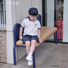 Set bộ tay ngắn áo cổ trụ họa tiết Gấu bóng chày kèm quần short bé trai size 9 tới 28kg BERNIE H1025B54
