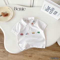 Set bộ polo Xe sắc màu cho bé trai áo thun polo tay ngắn và quần short jean size 9 tới 28kg BERNIE T1125B09