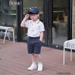 Set bộ Polo Xe tinh nghịch cho bé trai áo thun polo tay ngắn và quần short kaki size 9 tới 28kg BERNIE T1125B08Đ
