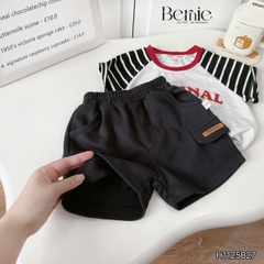 Set bộ tay ngắn raplang phối tay áo kẻ họa tiết Original kèm quần short da cá cho bé trai 1 đến 7 tuổi BERNIE H1125B27
