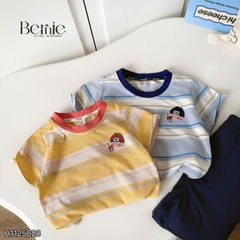 Set bộ tay ngắn họa tiết kẻ Cậu bé trà sữa kèm quần short kaki cho bé trai 9kg tới 28kg BERNIE H1125B28
