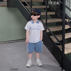 Set bộ polo tay ngắn cho bé trai áo thun polo cổ dệt hình in huy hiệu team Bernie và quần short size 9 tới 28kg H1025B51