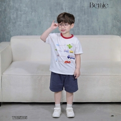 Set bộ tay ngắn cho bé trai áo thun họa tiết Trafic sắc màu phối quần short size 9kg tới 28kg BERNIE T1125B05