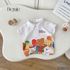Set bộ polo cho bé trai áo tay ngắn họa tiết Memorie đa sắc kèm quần short kaki size 9 đến 25kg BERNIE T1025B84Đ 