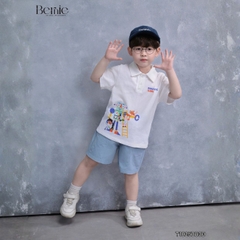Set bộ polo tay ngắn cho bé trai họa tiết Robot hóm hỉnh kèm quần short kaki size 9 đến 25kg BERNIE T1025B83Đ 