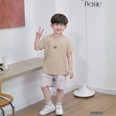Set bộ tay ngắn họa tiết thêu Let's play kèm quần short nỉ chân cua cho bé trai size 9 tới 28kg BERNIE T1125B56