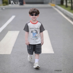 Áo thun cho bé trai tay ngắn phối màu họa tiết hoạt hình Happy size 9 tới 28kg BERNIE H1125A31