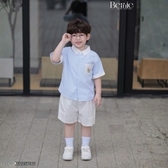  Set bộ sơ mi tay ngắn cho bé trai họa tiết kẻ Summer kèm quần short kaki size 9 đến 25kg BERNIE H1225B18Đ 
