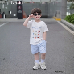  Set bộ cho bé trai áo thun tay ngắn họa tiết Happy Beach kèm quần short size 9 tới 25kg BERNIE T1225B17Đ