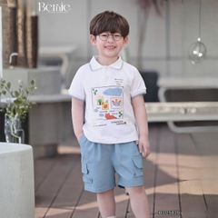Set bộ polo tay ngắn cho bé trai họa tiết Baby Cloud kèm quần short size 9 tới 28kg BERNIE H1125B39