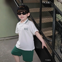 Set bộ polo tay ngắn cổ dệt thêu họa tiết Holiday xanh kèm quần short size 9 tới 28kg BERNIE T1125B14