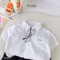 Set bộ tay ngắn cho bé trai áo sơ mi trắng kèm quần short jean phong cách Little Boss size 9 tới 28kg BERNIE T1025B67Đ 