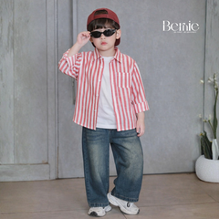Áo sơ mi kẻ sọc dài tay phong cách STREET màu đỏ màu vàng màu xanh cho bé trai size 9kg tới 25kg BERNIE H1025B77Đ 