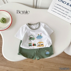 Set bộ tay ngắn thun cotton họa tiết Travel vui tươi kèm quần short cho bé trai size 9 tới 28kg BERNIE T1025B70