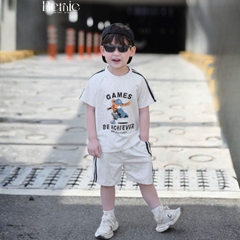 Set bộ cộc phong cách thể thao áo cotton họa tiết Home run kèm quần short cho bé trai size 9 tới 28kg BERNIE H1025B50