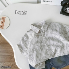 Set bộ sơ mi cho bé trai áo tay ngắn họa tiết Grafiti kèm quần short jean size 11 đến 28kg BERNIE T1225B09