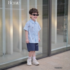 Set bộ sơ mi tay ngắn họa tiết in tràn cún Puppy kèm quần short cho bé trai size 11 tới 28kg BERNIE T1225B10