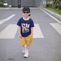 Set bộ tay ngắn đi chơi đi biển cho bé trai Ocean boy áo thun và quần short kaki size 9 tới 28kg BERNIE H1125B45