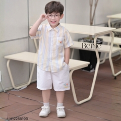 Set bộ sơ mi tay ngắn cho bé trai họa tiết kẻ DƯA HẤU kèm quần short kaki size 9 đến 25kg BERNIE H1225B19Đ