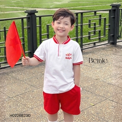 Set bộ cộc tay cho bé trai áo cổ trụ họa tiết sao vàng Việt Nam kèm quần short size từ 9 đến 25kg H0226B23Đ 