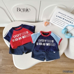 Set bộ thể thao cộc tay raplang phối màu họa tiết Everything và quần short bé trai size 9 tới 25kg BERNIE H1125B42