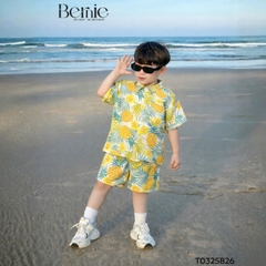 Set sơ mi đũi đi biển unisex cho bé trai bé gái họa tiết summer size 9 tới 25kg BERNIE T0325B26