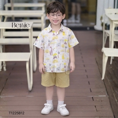 Set bộ sơ mi đi chơi đi biển tay ngắn họa tiết in tràn Cầu vồng kèm quần short cho bé trai size 11 tới 28kg BERNIE T1225B12