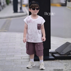 Set bộ tanktop áo thun họa tiết loang phối túi năng động kèm quần short gió mềm cho bé trai size 9 đến 28kg BERNIE H0126B07