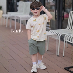 Set bộ tay ngắn cotton cho bé trai họa tiết in trần Puppy Good day kèm quần short size 9 tới 25kg BERNIE T0326B24