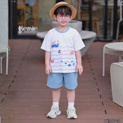 Set bộ ngắn tay đi chơi đi biển họa tiết Đại Hải Trình kèm quần short cho bé trai size 9 tới 25kg BERNIE H0226B31